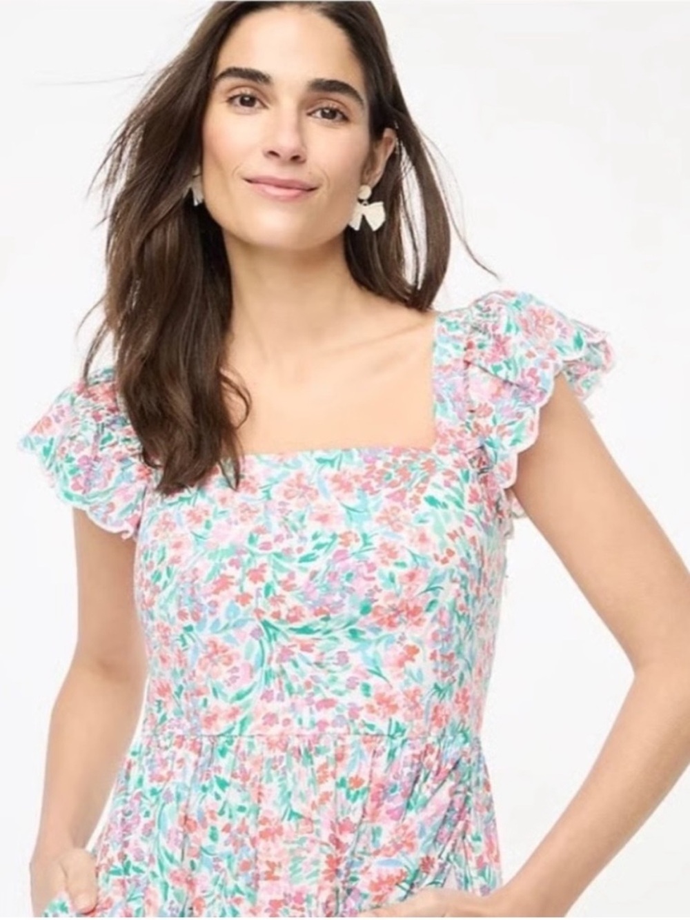 J.Crew midi floral dress with ruffle sleeves cottagecore - Picture 2 of 12